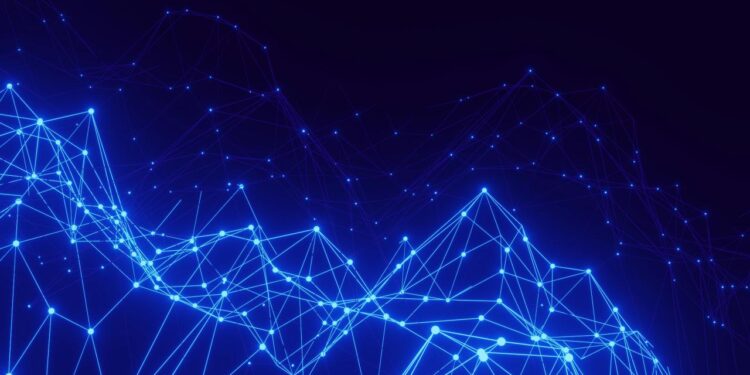 a blue background with lines and dots